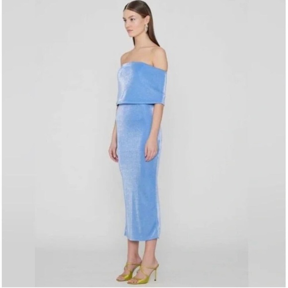 ROTATE Riviera Blue Metallic Midi Dress Size 38 - Picture 1 of 9